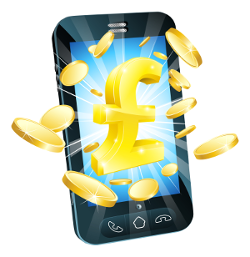 Image showing mobile with rewards as money and coins